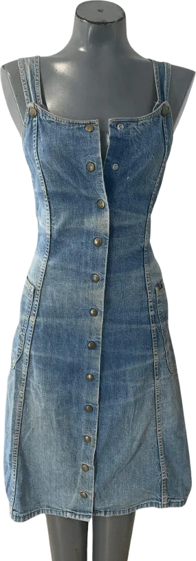 00's Denim Button Up Tie Waist Dress Overalls by Lee