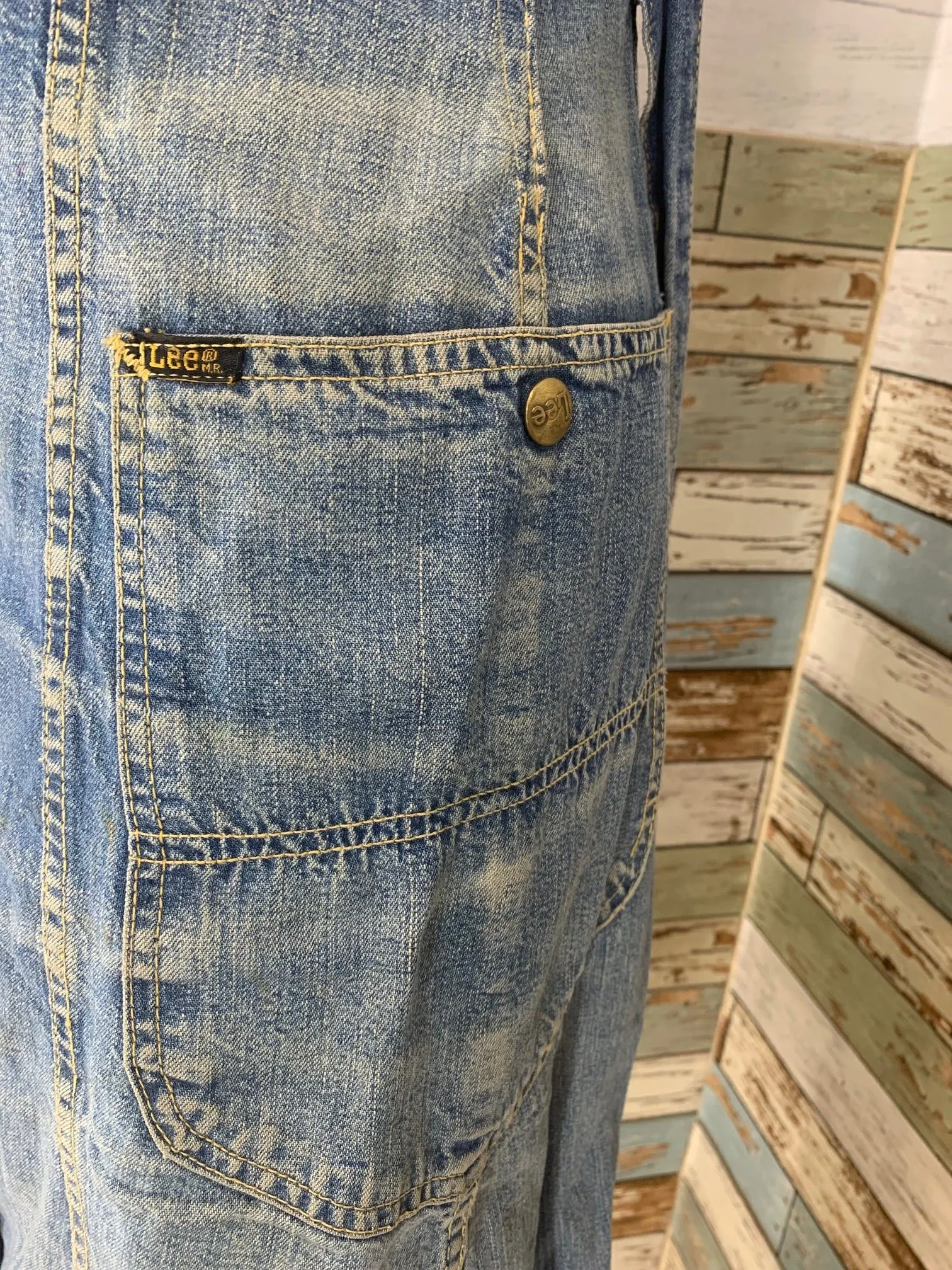 00's Denim Button Up Tie Waist Dress Overalls by Lee