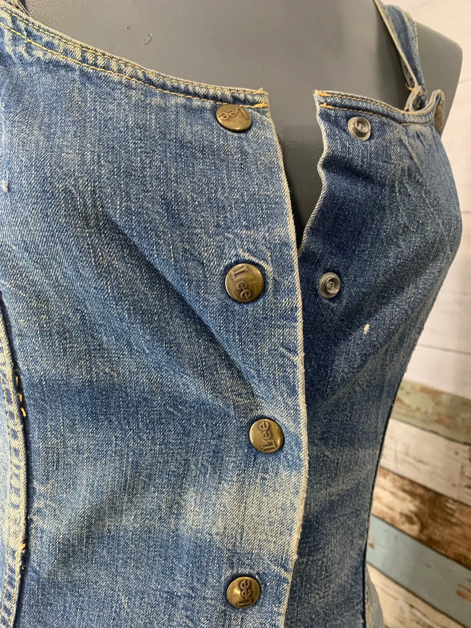 00's Denim Button Up Tie Waist Dress Overalls by Lee