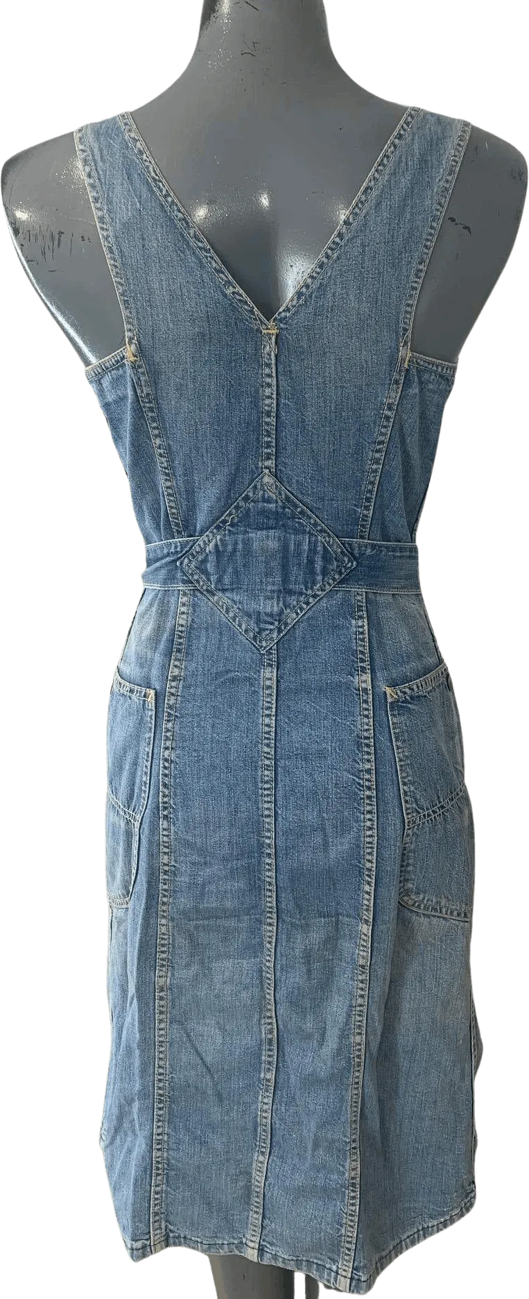 00's Denim Button Up Tie Waist Dress Overalls by Lee