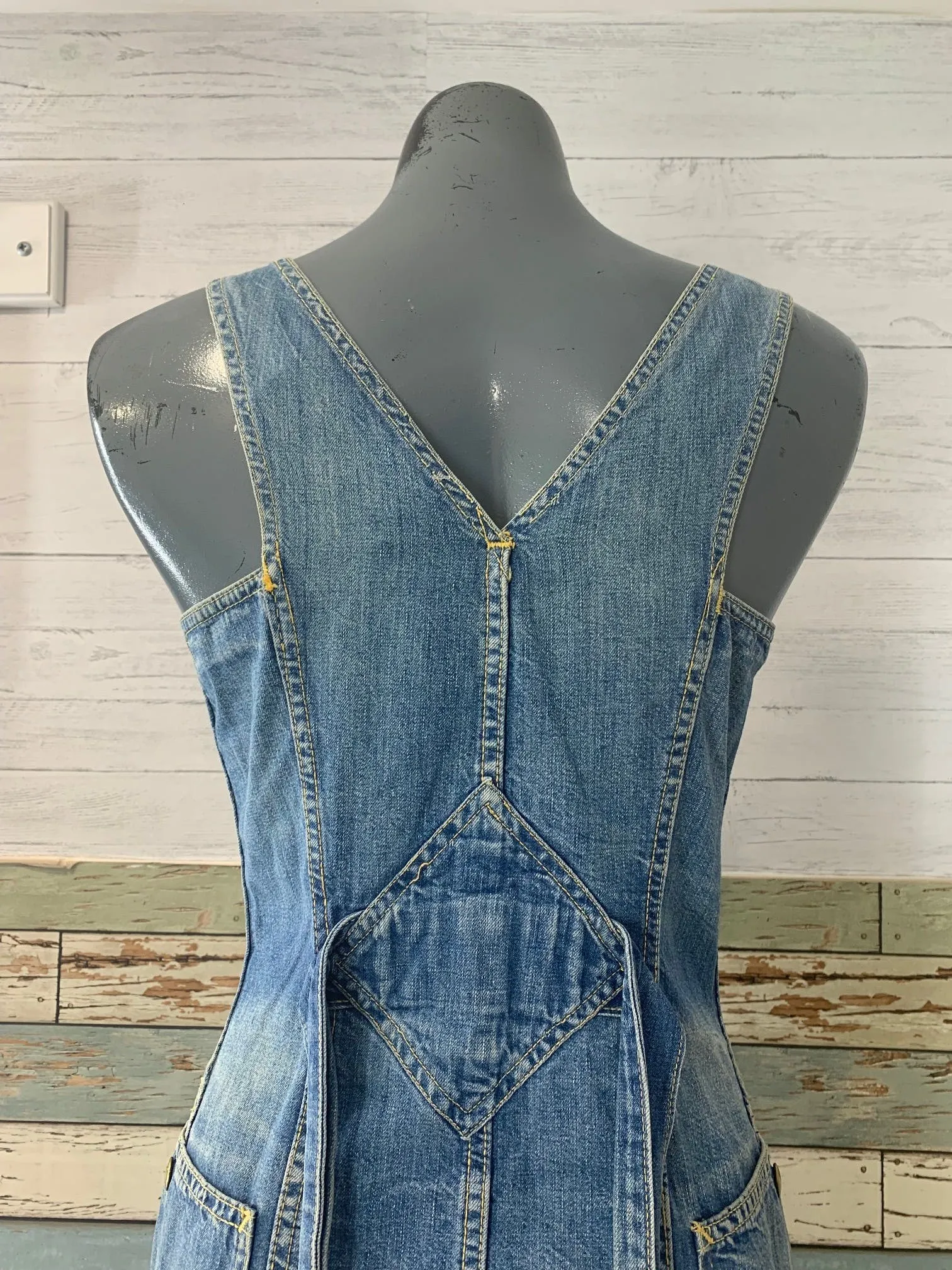 00's Denim Button Up Tie Waist Dress Overalls by Lee