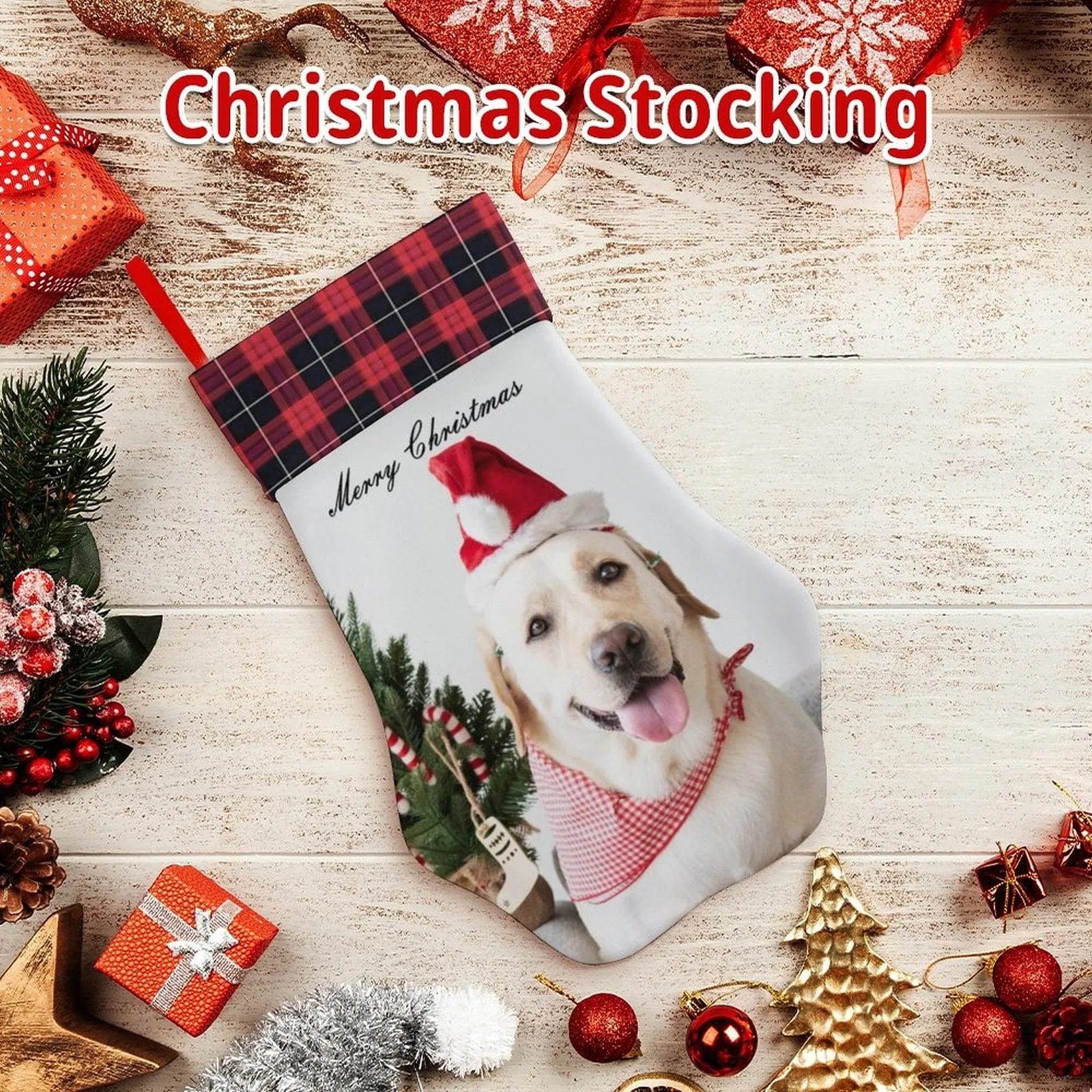 16.6in(L) Plus Size-Custom Pet's Photo Socks Paw Christmas Stocking Holiday Decor Gifts