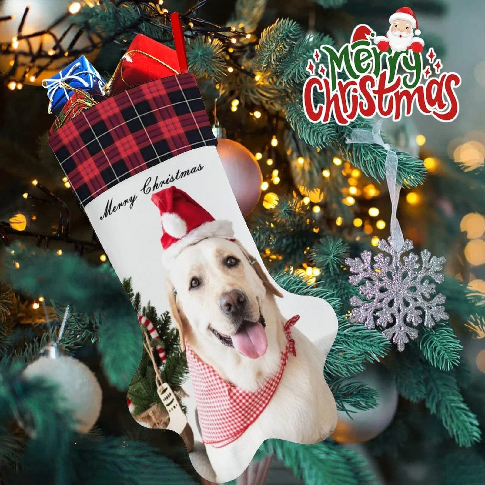 16.6in(L) Plus Size-Custom Pet's Photo Socks Paw Christmas Stocking Holiday Decor Gifts