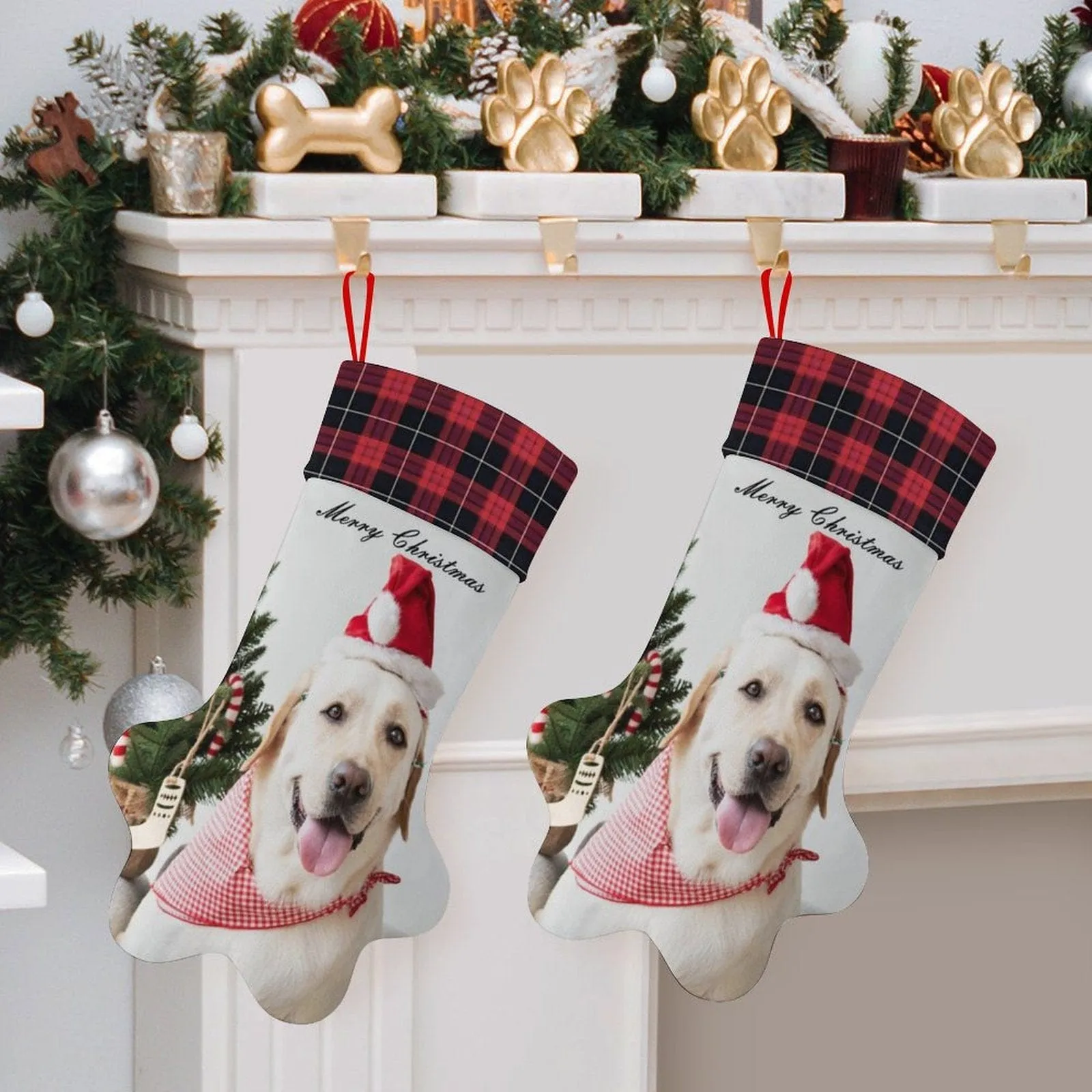 16.6in(L) Plus Size-Custom Pet's Photo Socks Paw Christmas Stocking Holiday Decor Gifts