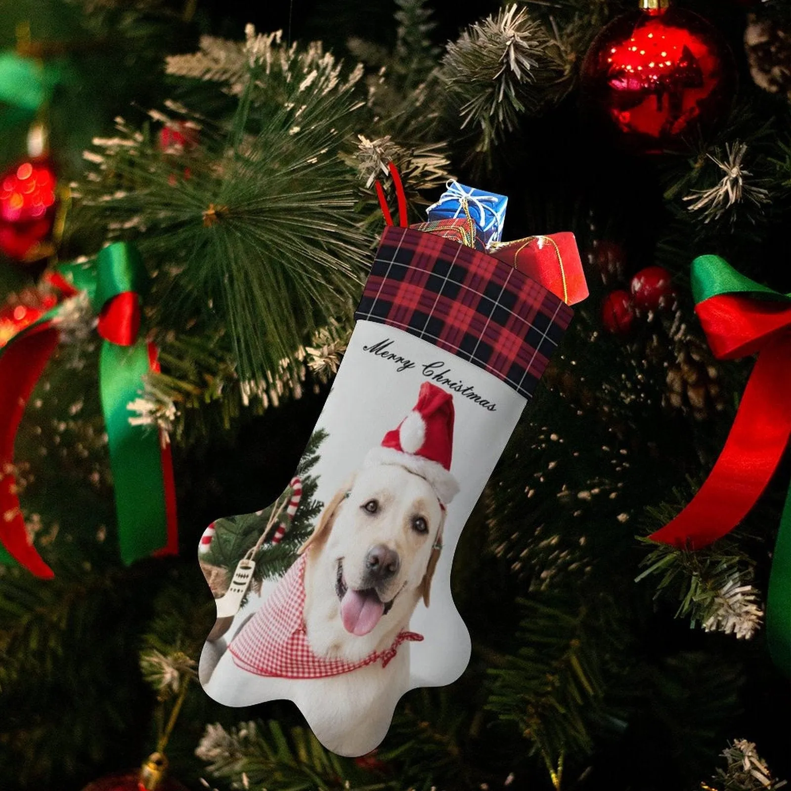 16.6in(L) Plus Size-Custom Pet's Photo Socks Paw Christmas Stocking Holiday Decor Gifts