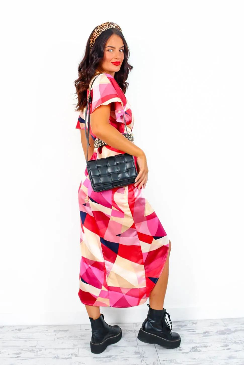 Adore Me - Pink Abstract Print Midi Dress