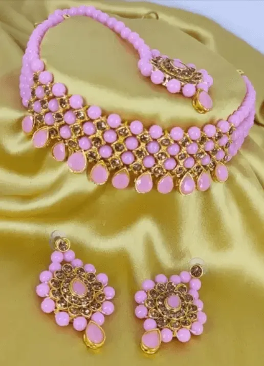 Alloy jewel set ( baby pink) | MANATH