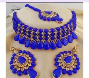 Alloy jewellery set with blue stone hangings | MANATH