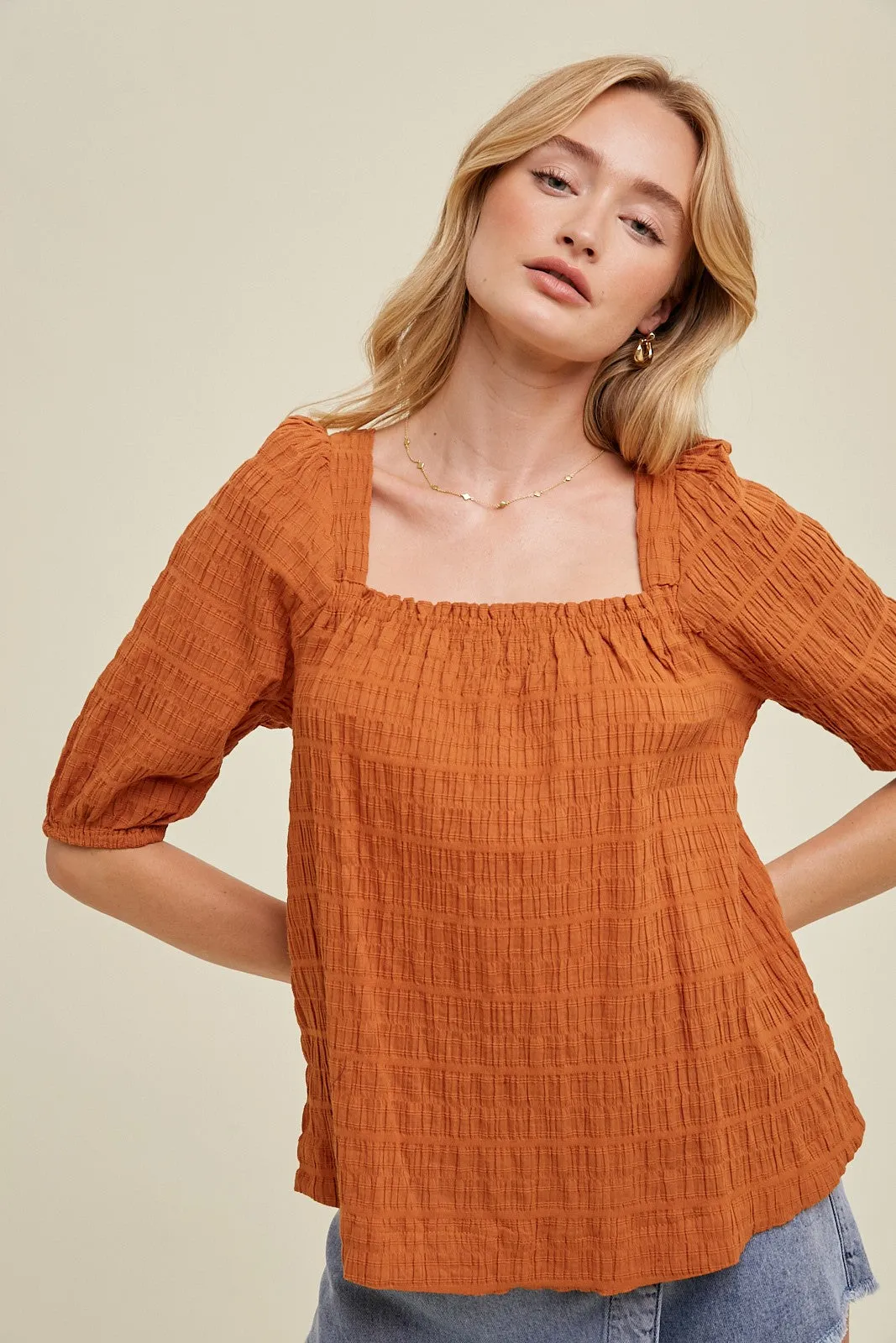 Amber Textured Balloon Sleeve Top * PREORDER ITEM*