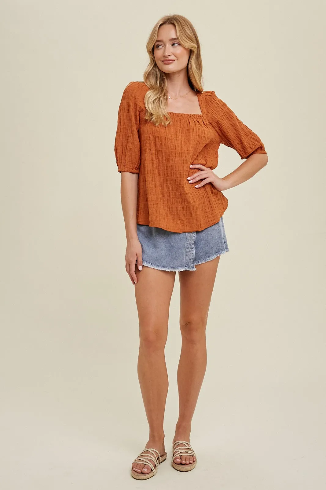 Amber Textured Balloon Sleeve Top * PREORDER ITEM*