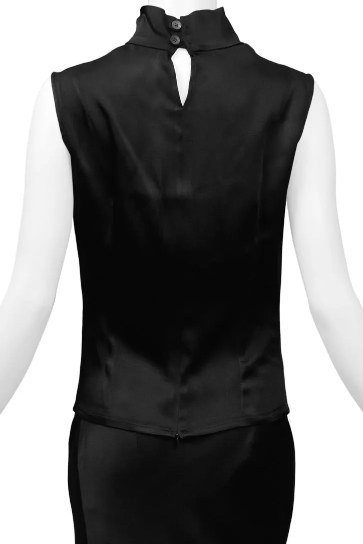 ANN DEMEULEMEESTER BLACK SATIN TOP & SKIRT ENSEMBLE