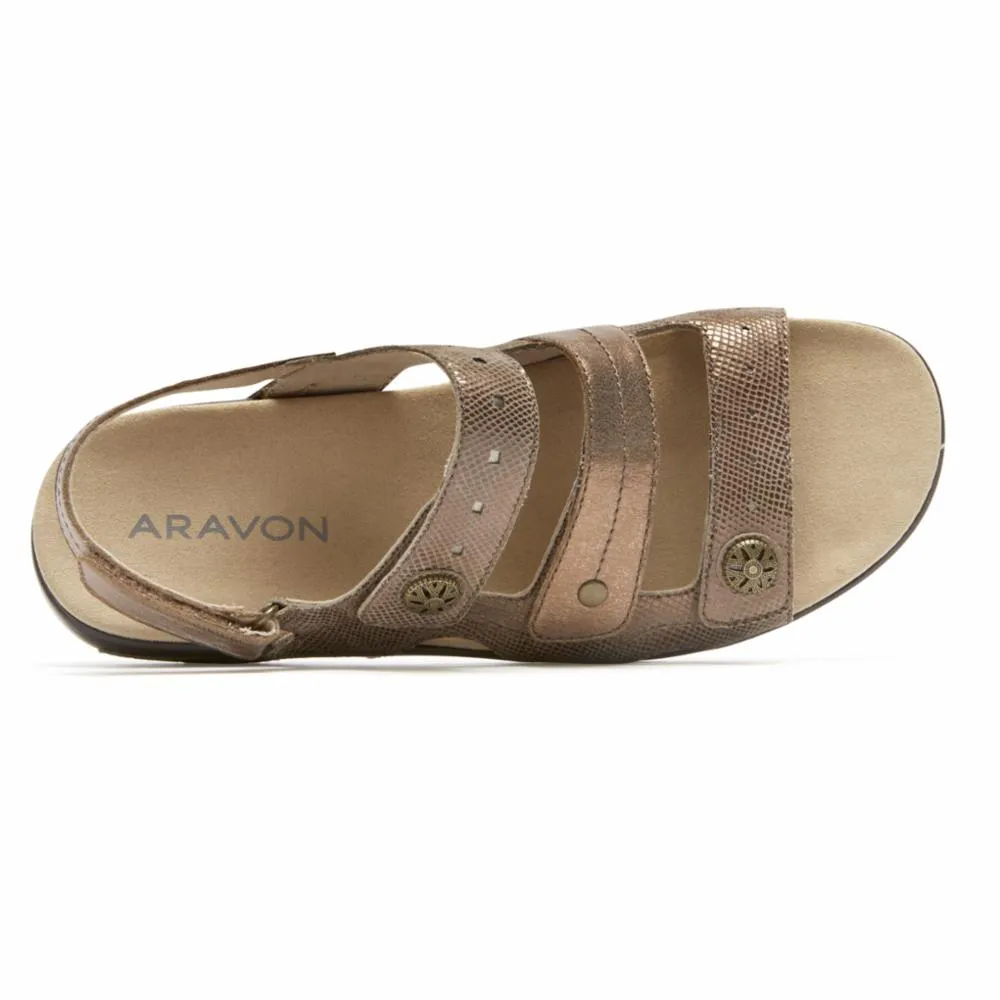 Aravon POWER COMFORT SANDALS THREE STRAP METALLIC TAUPE