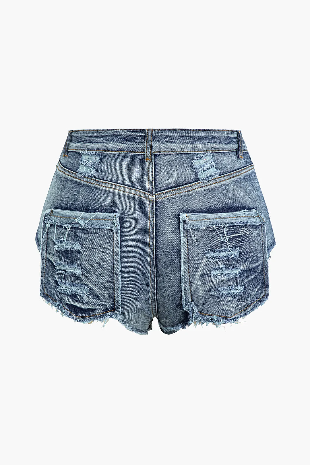 Asymmetrical Frayed Denim Shorts