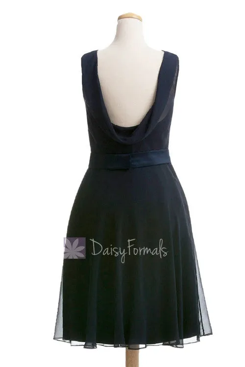 Backless Illusion Neckline Party Gown Cyan Wedding Party Dress Knee Length Dress (BM4090)