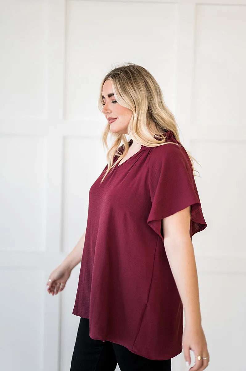 Bailey Ruffle Top in Burgundy - Size Small Left