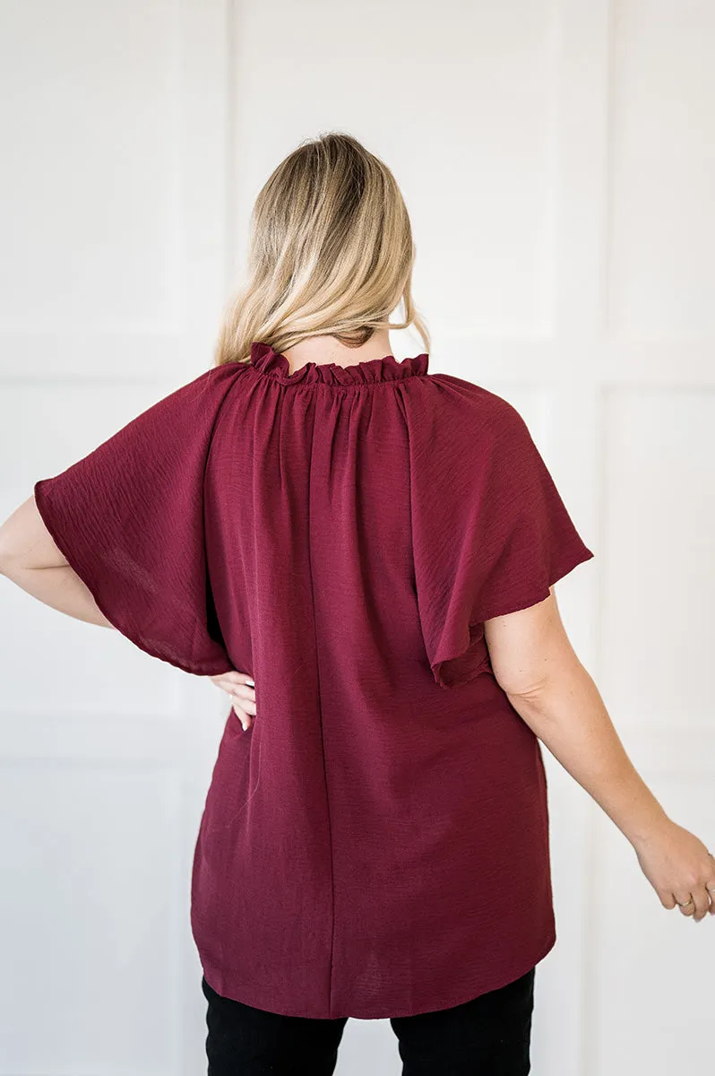 Bailey Ruffle Top in Burgundy - Size Small Left