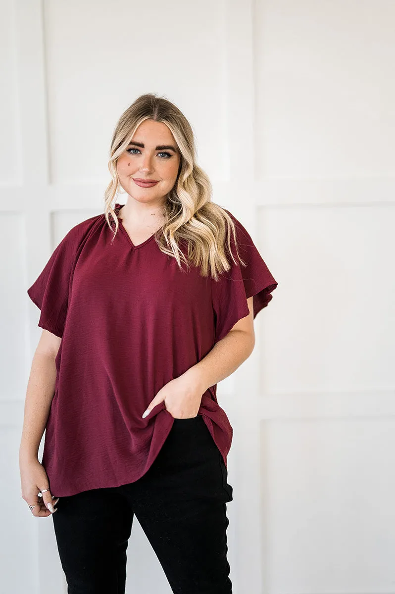 Bailey Ruffle Top in Burgundy - Size Small Left