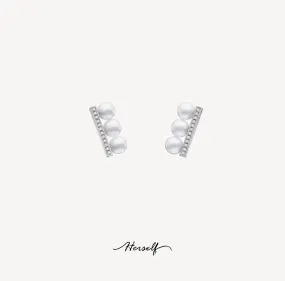 Balance Beam Pearl Earring Set with Zircon