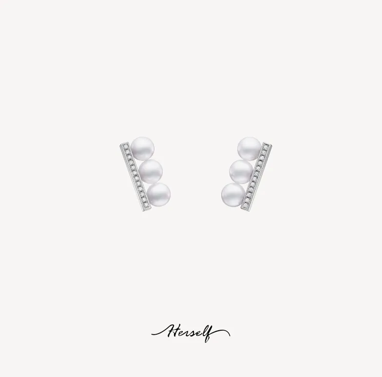 Balance Beam Pearl Earring Set with Zircon
