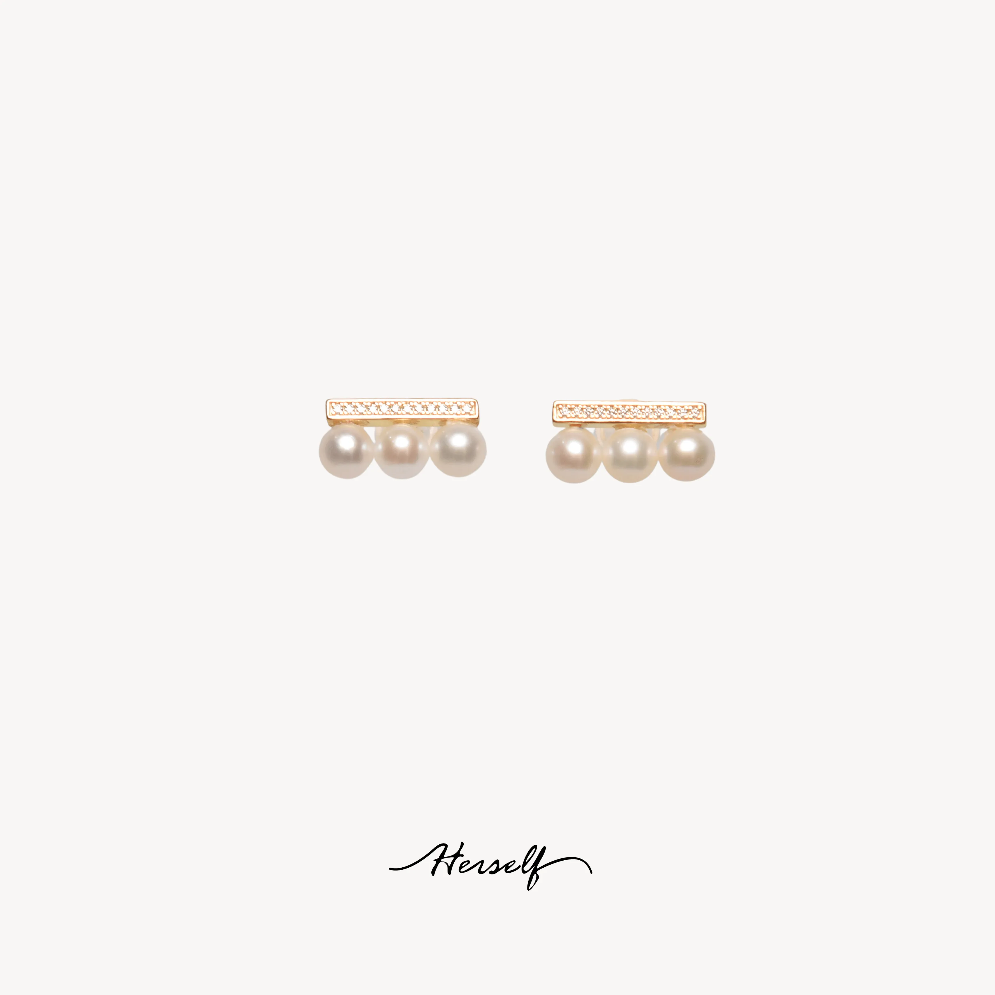 Balance Beam Pearl Earring Set with Zircon