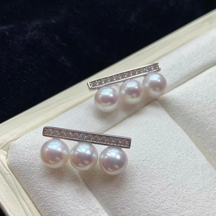 Balance Beam Pearl Earring Set with Zircon