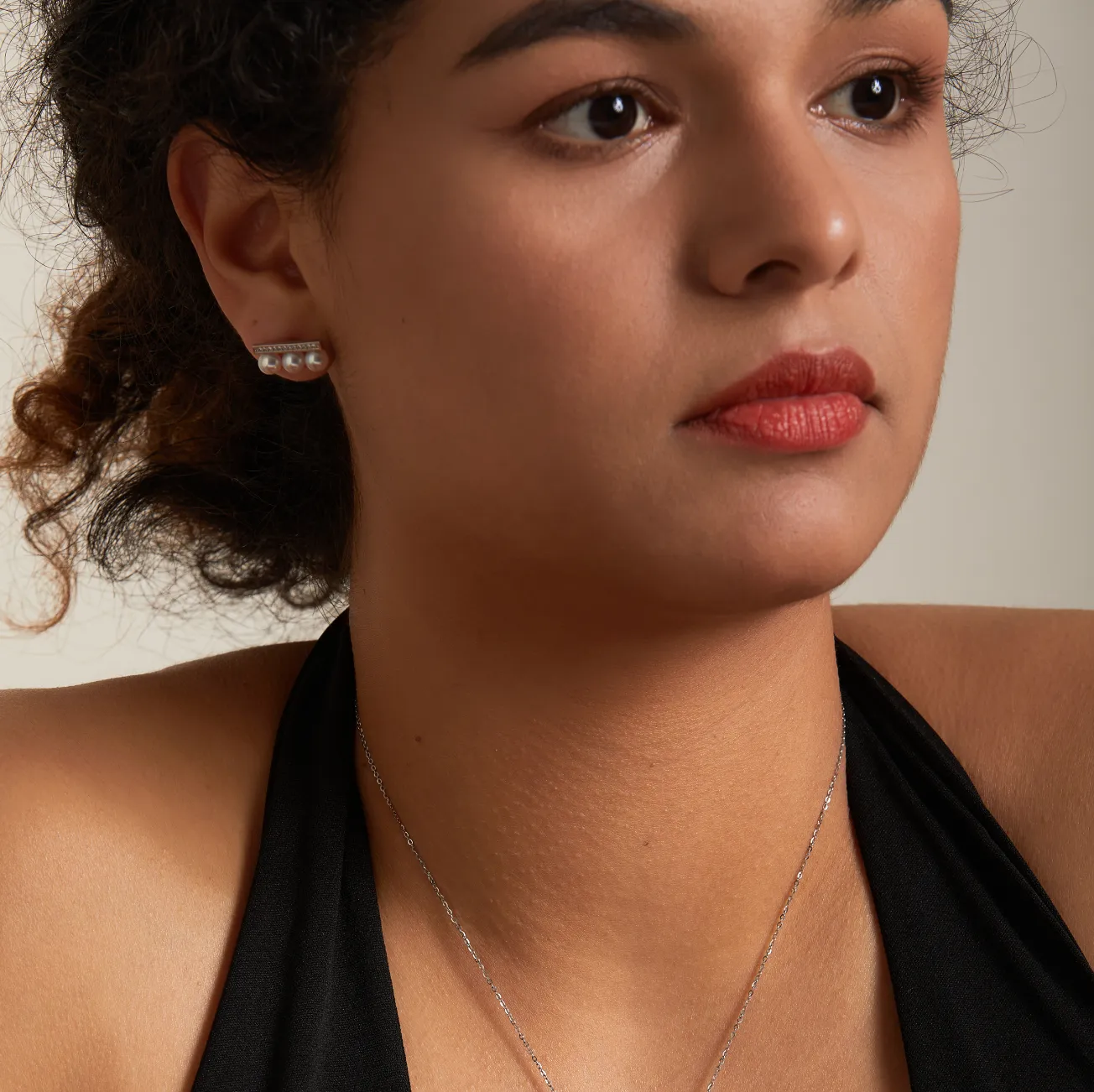 Balance Beam Pearl Earring Set with Zircon