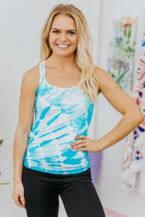Beautiful Sky Tie Dye Criss Cross Seamless Tank Top in Blue