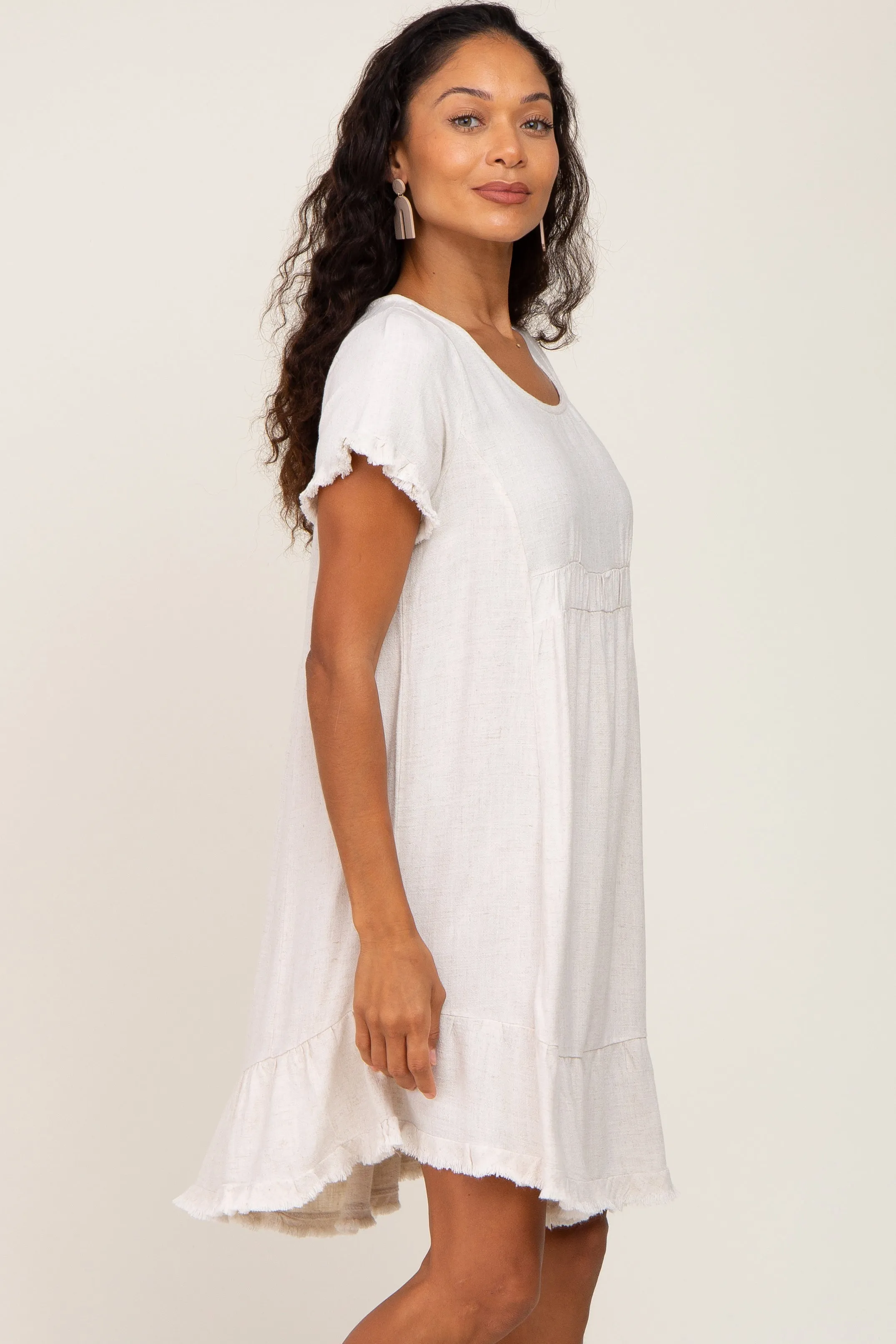 Beige Frayed Hem Dress