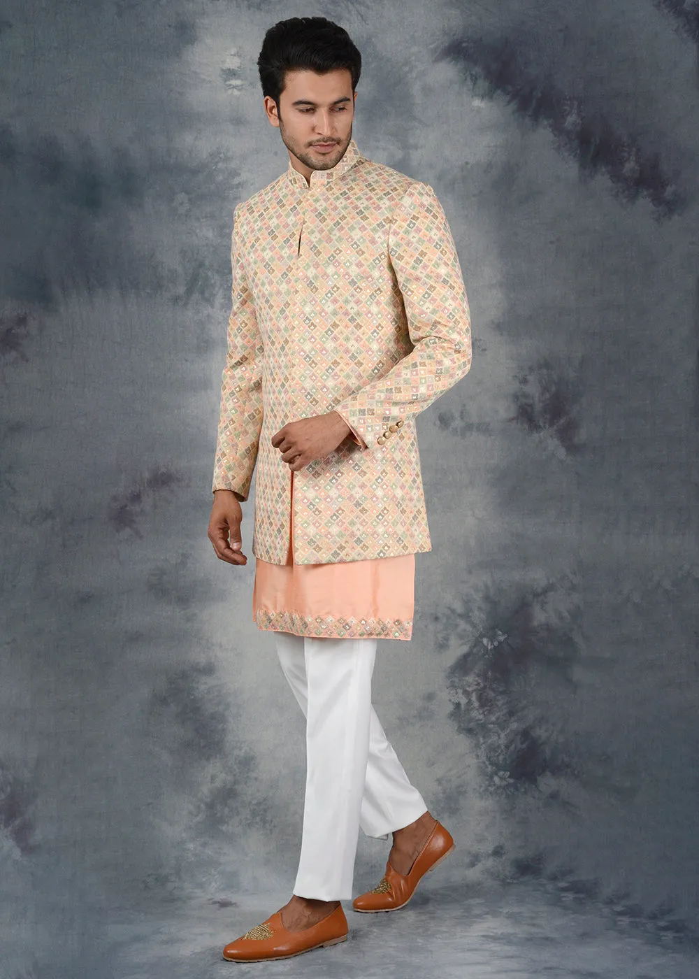 Beige Kurta Set With Jacket | Siddhesh Chauhan