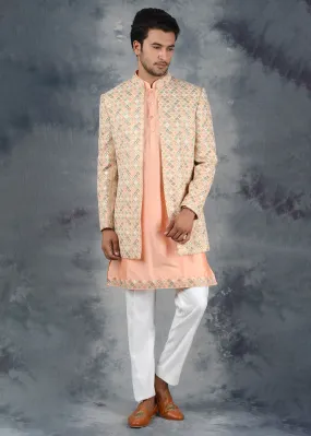 Beige Kurta Set With Jacket | Siddhesh Chauhan