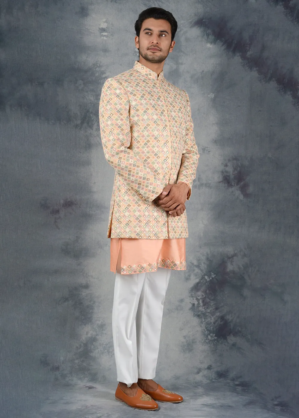 Beige Kurta Set With Jacket | Siddhesh Chauhan