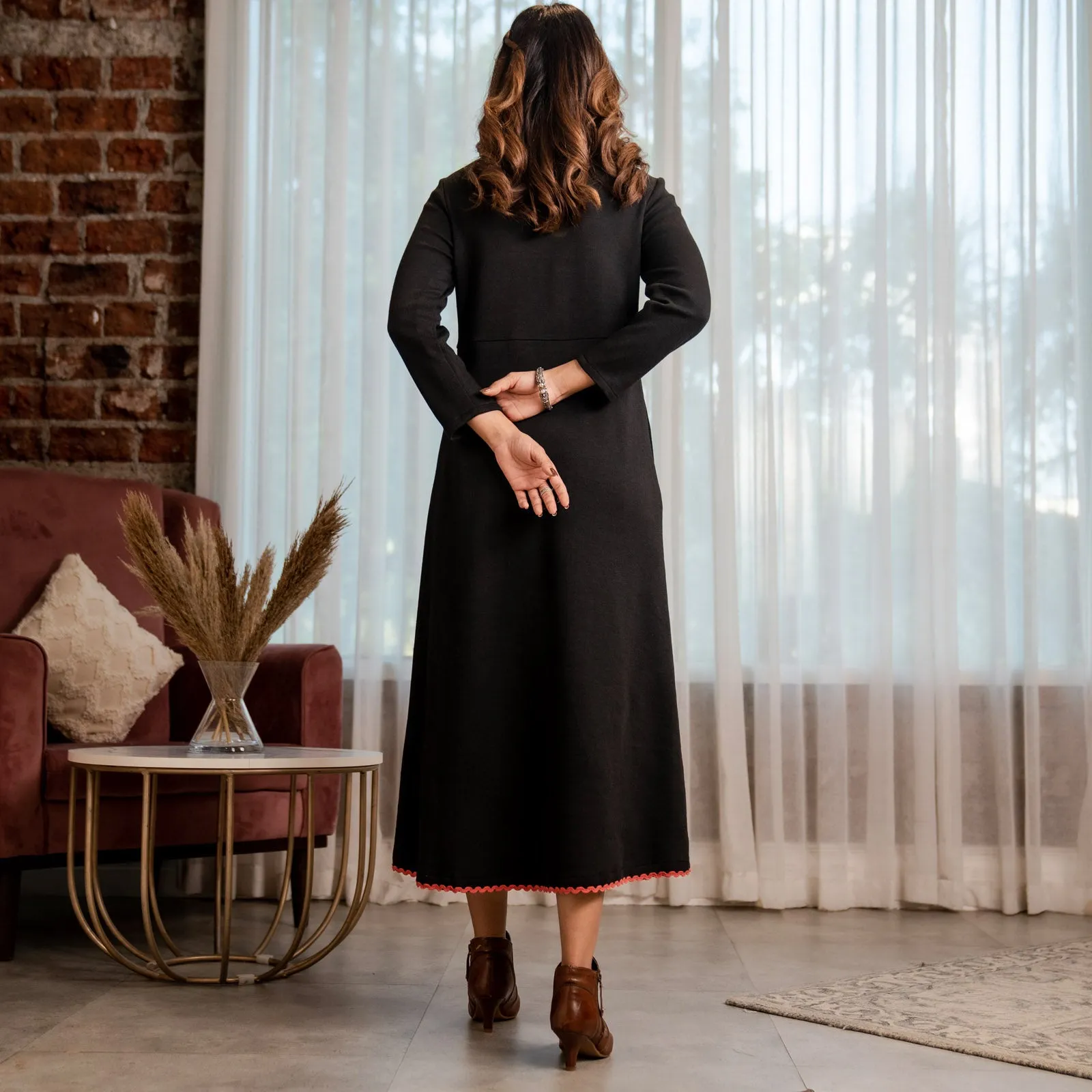 Black Acrylic Tulip Flared Dress