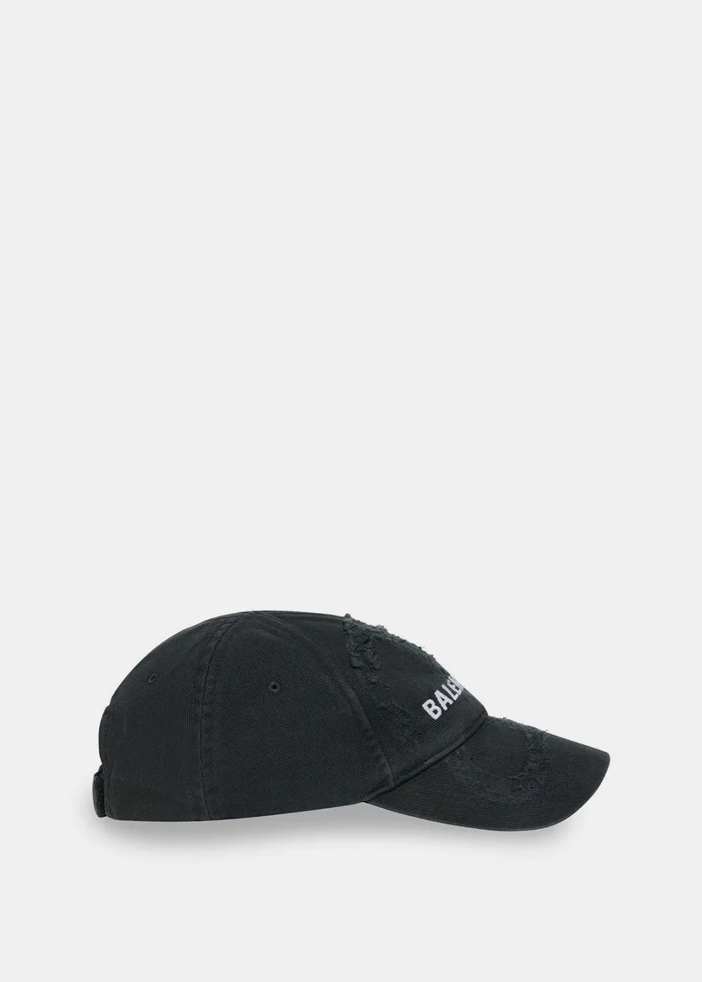 Black Embroidered-Logo Distressed Cap