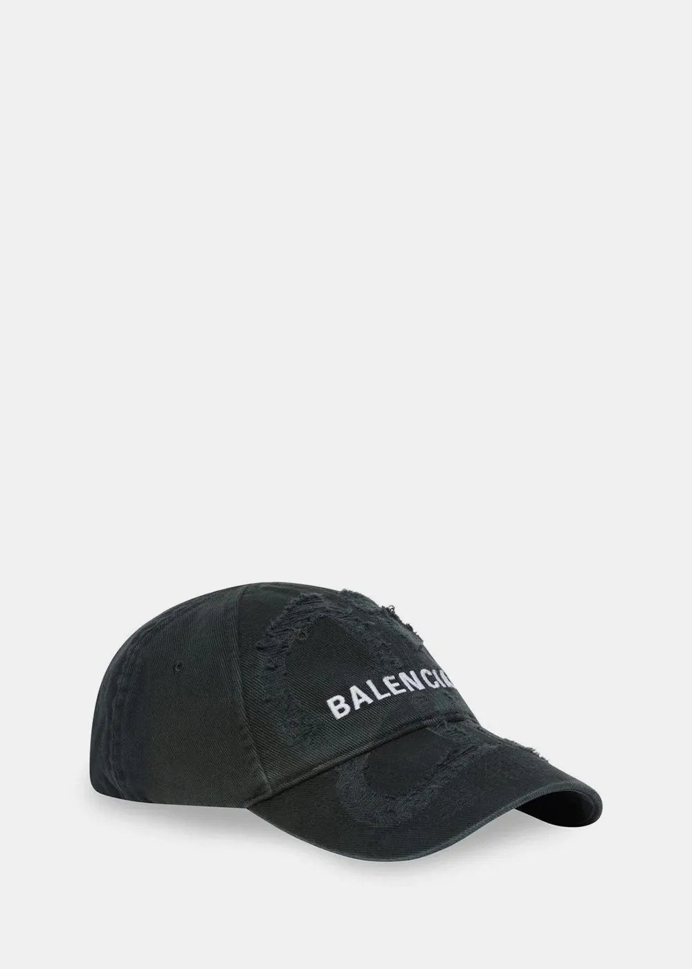 Black Embroidered-Logo Distressed Cap