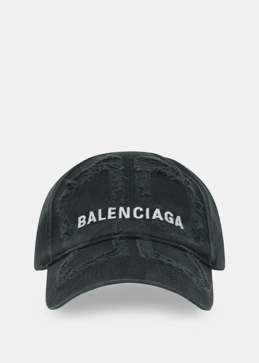 Black Embroidered-Logo Distressed Cap