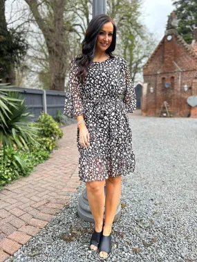 Black Leopard Flared Sleeve Dress Norma