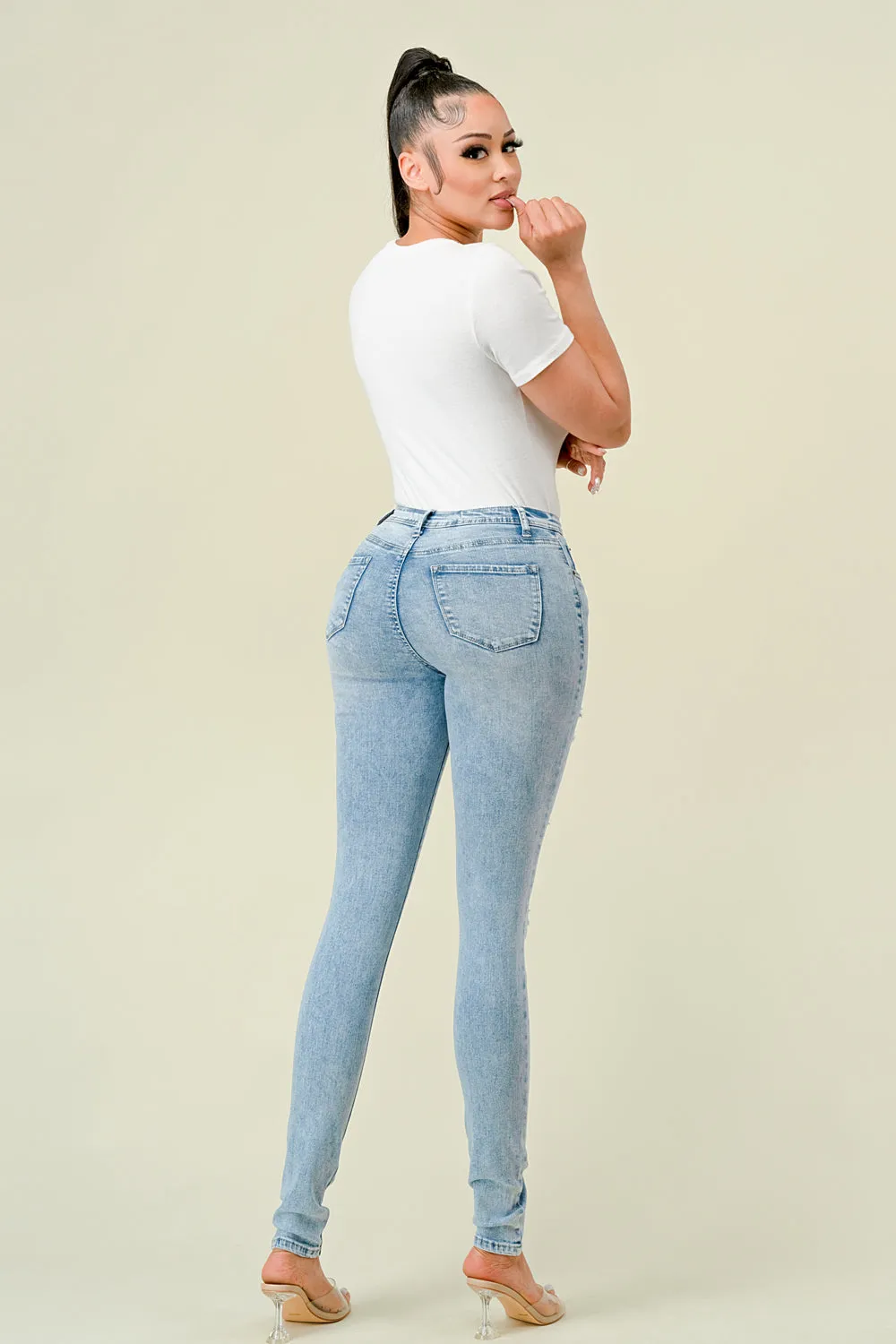 BO-313 HIGH WAISTED STRETCHY SKINNY DENIM JEANS