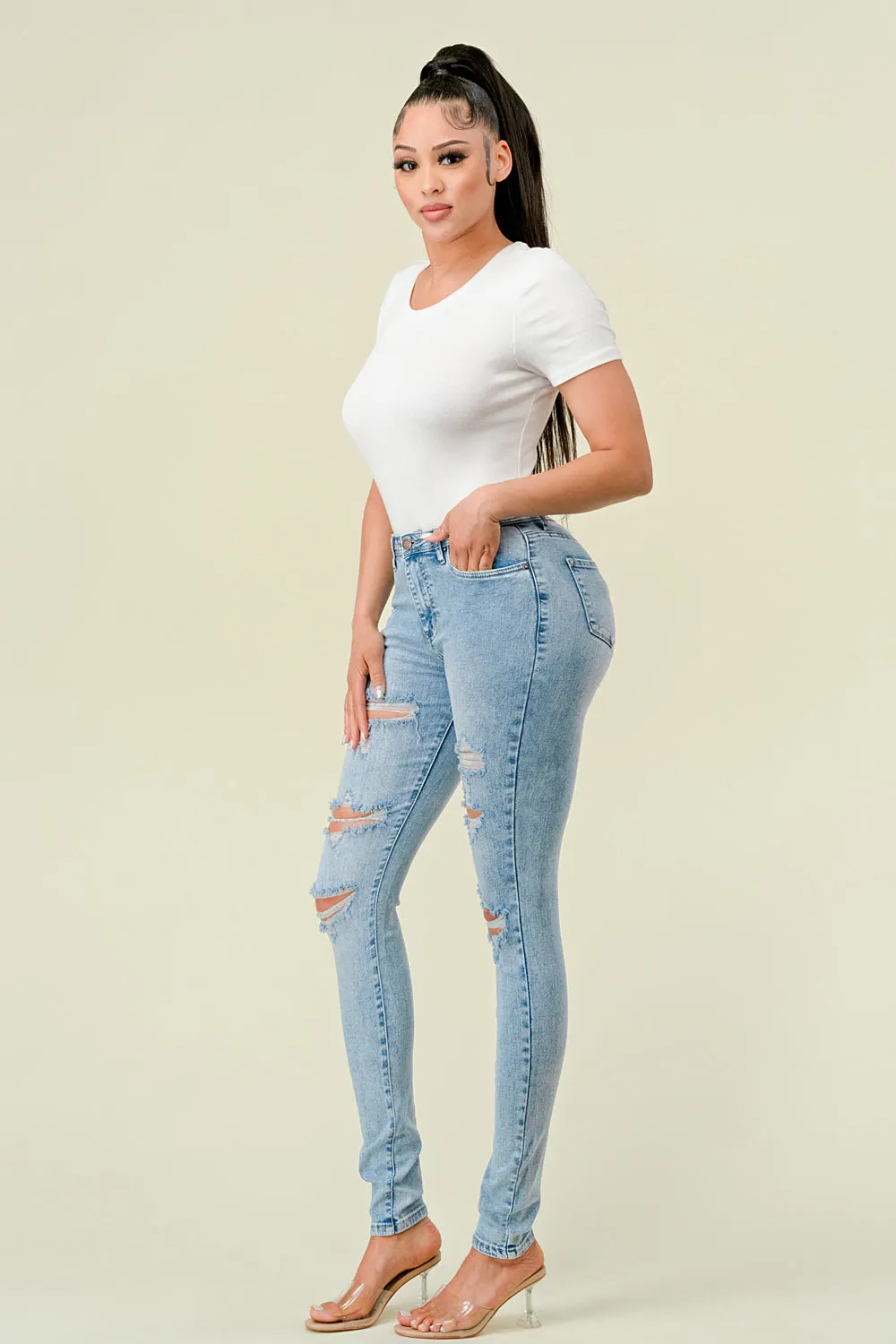 BO-313 HIGH WAISTED STRETCHY SKINNY DENIM JEANS