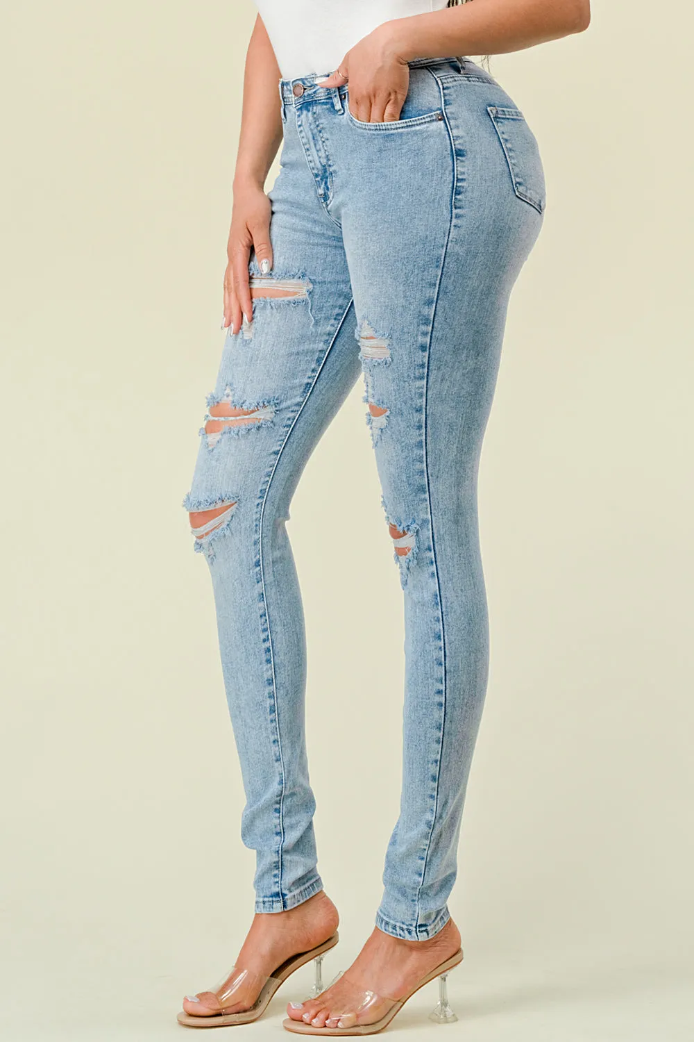 BO-313 HIGH WAISTED STRETCHY SKINNY DENIM JEANS