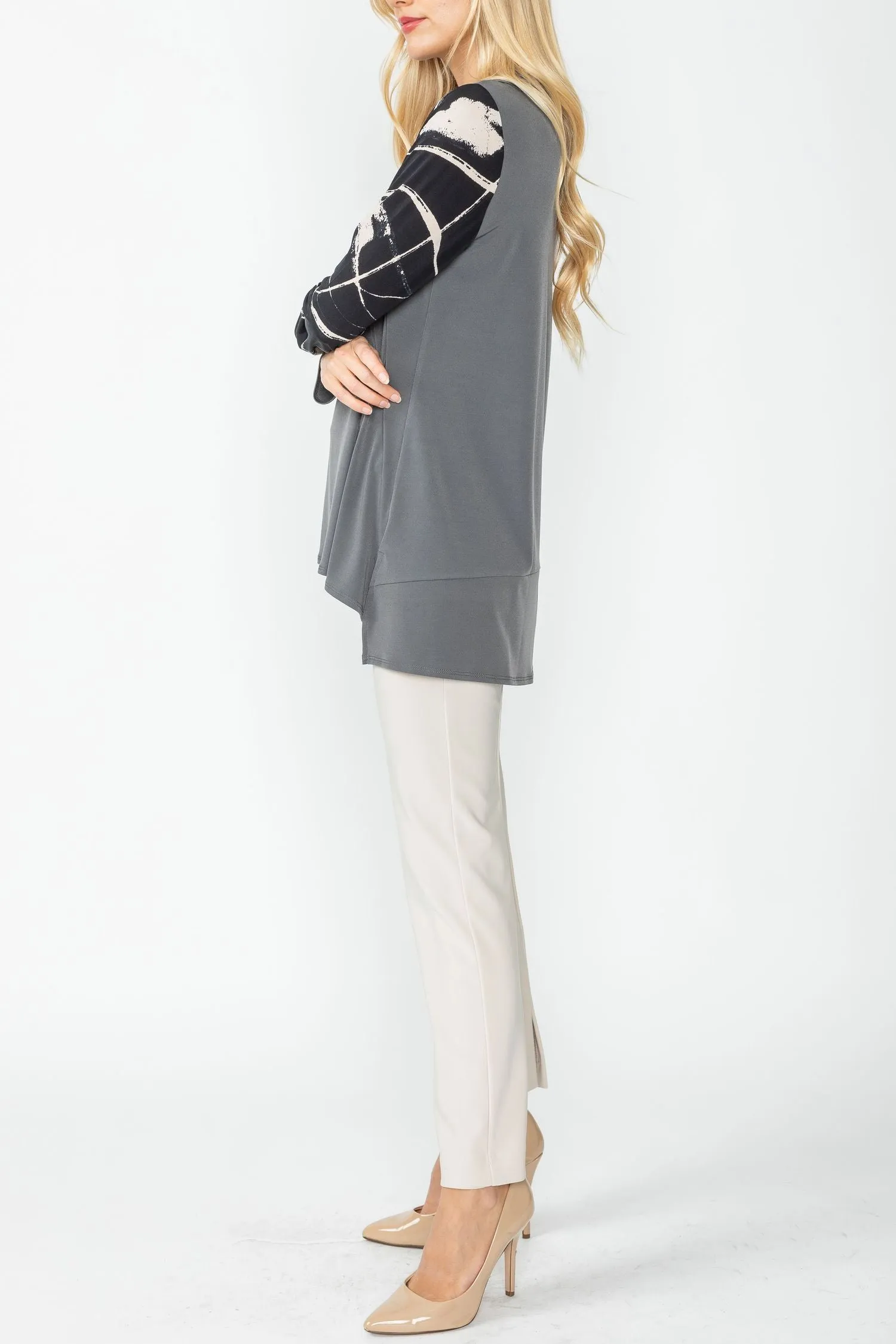 Charcoal and Cream High Low Color Block Top