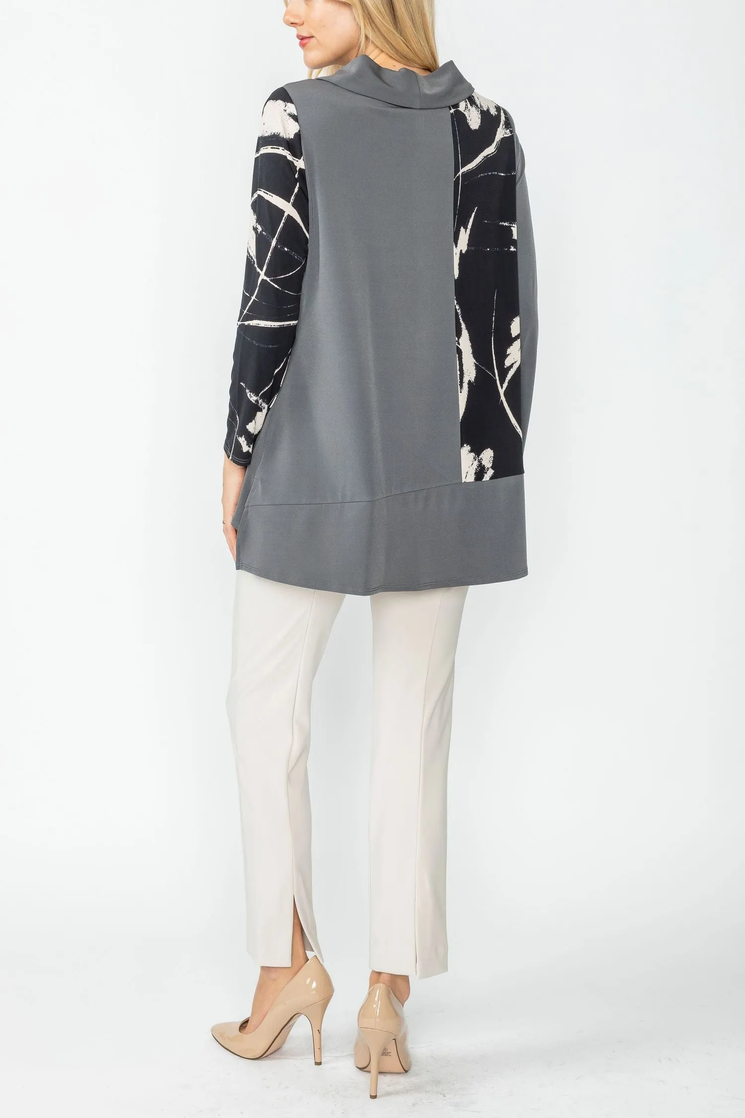 Charcoal and Cream High Low Color Block Top