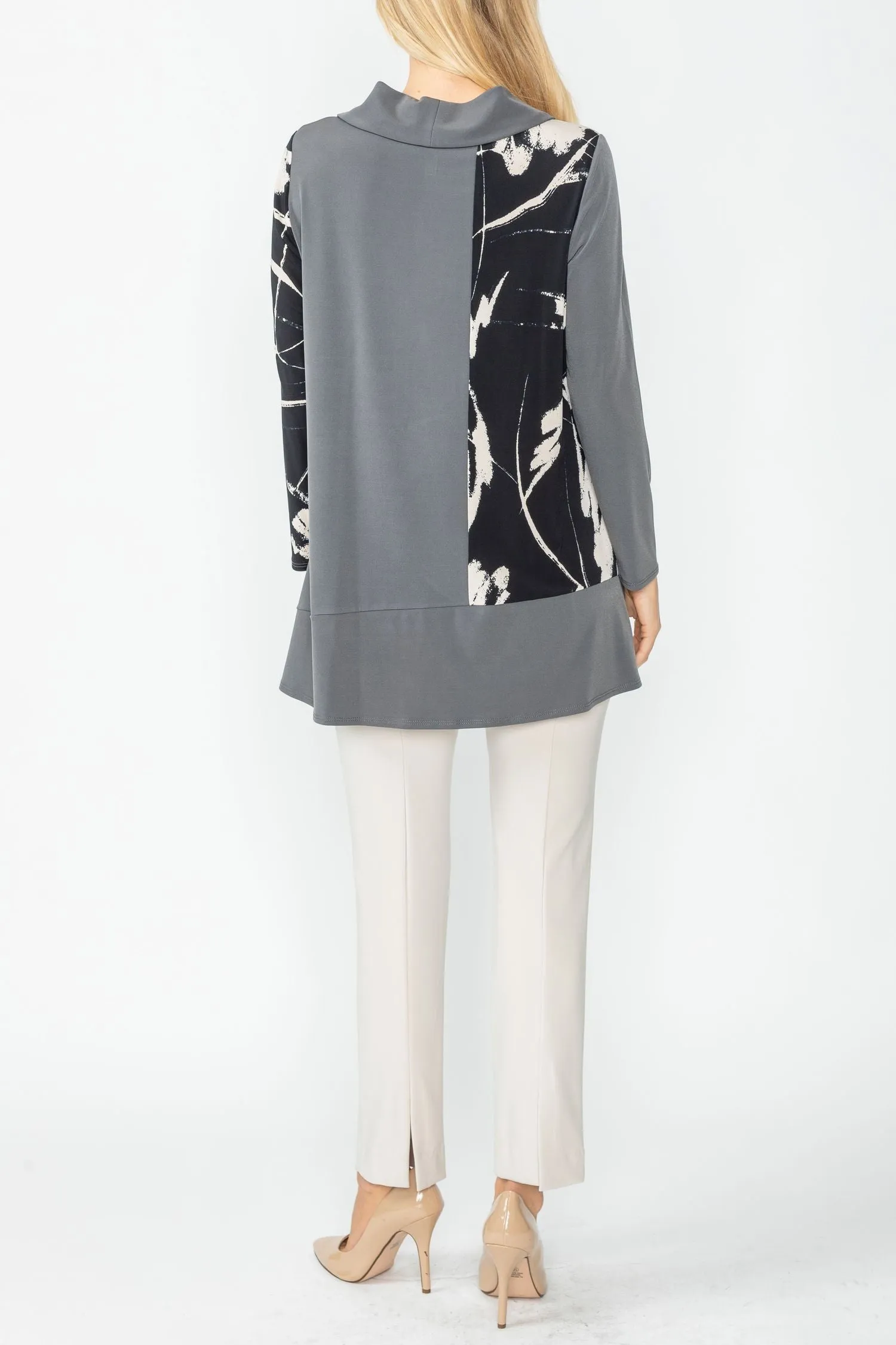 Charcoal and Cream High Low Color Block Top