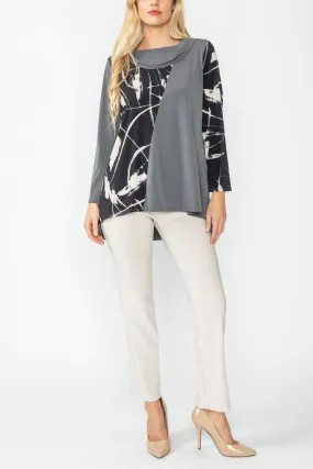Charcoal and Cream High Low Color Block Top