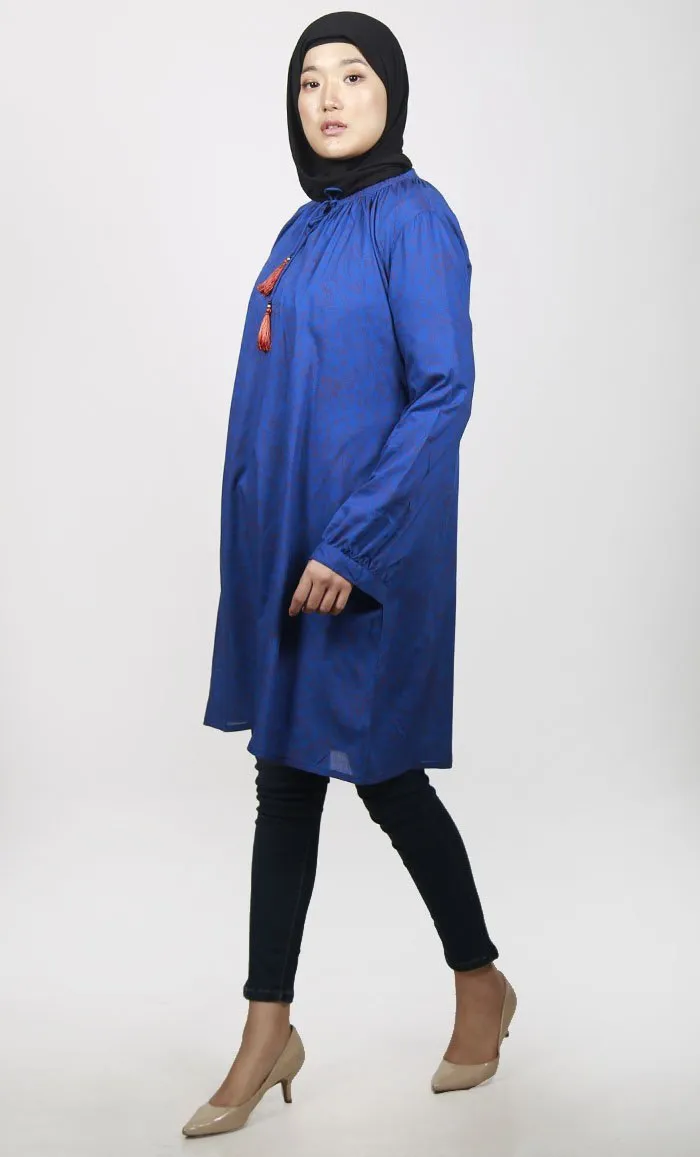 Contrast Abstract Printed Neck-Tie Tunic