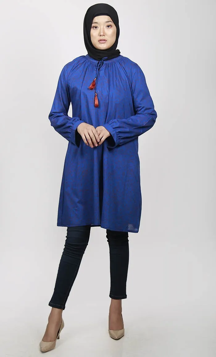 Contrast Abstract Printed Neck-Tie Tunic