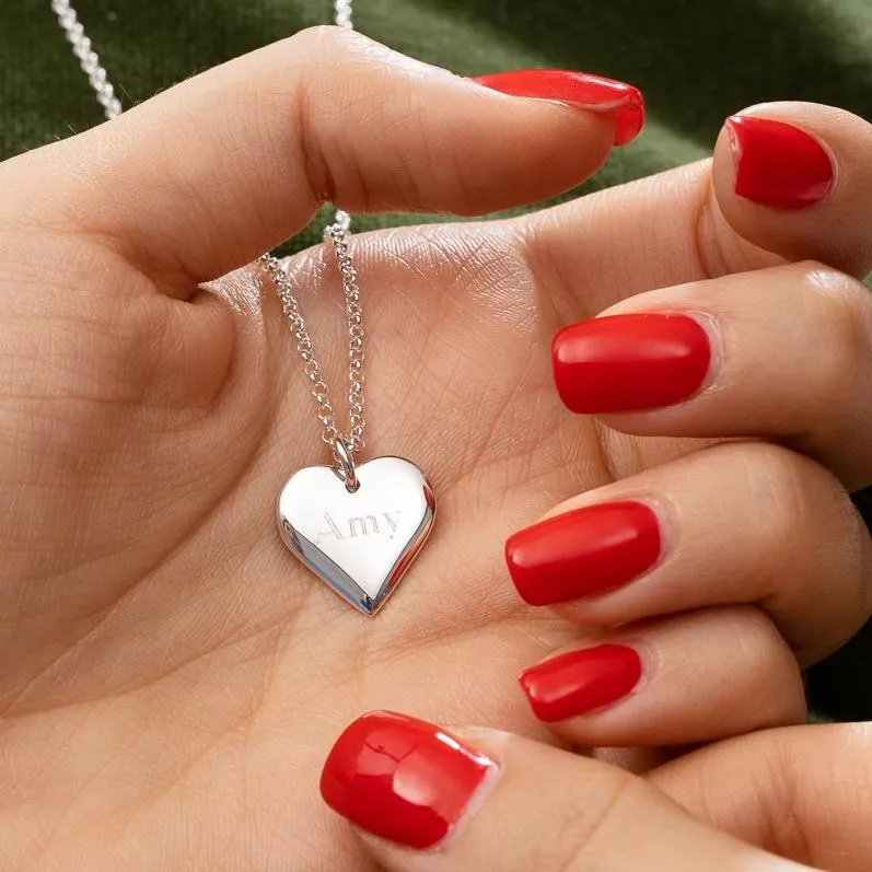 Engraved Silver Heart Necklace (Medium)