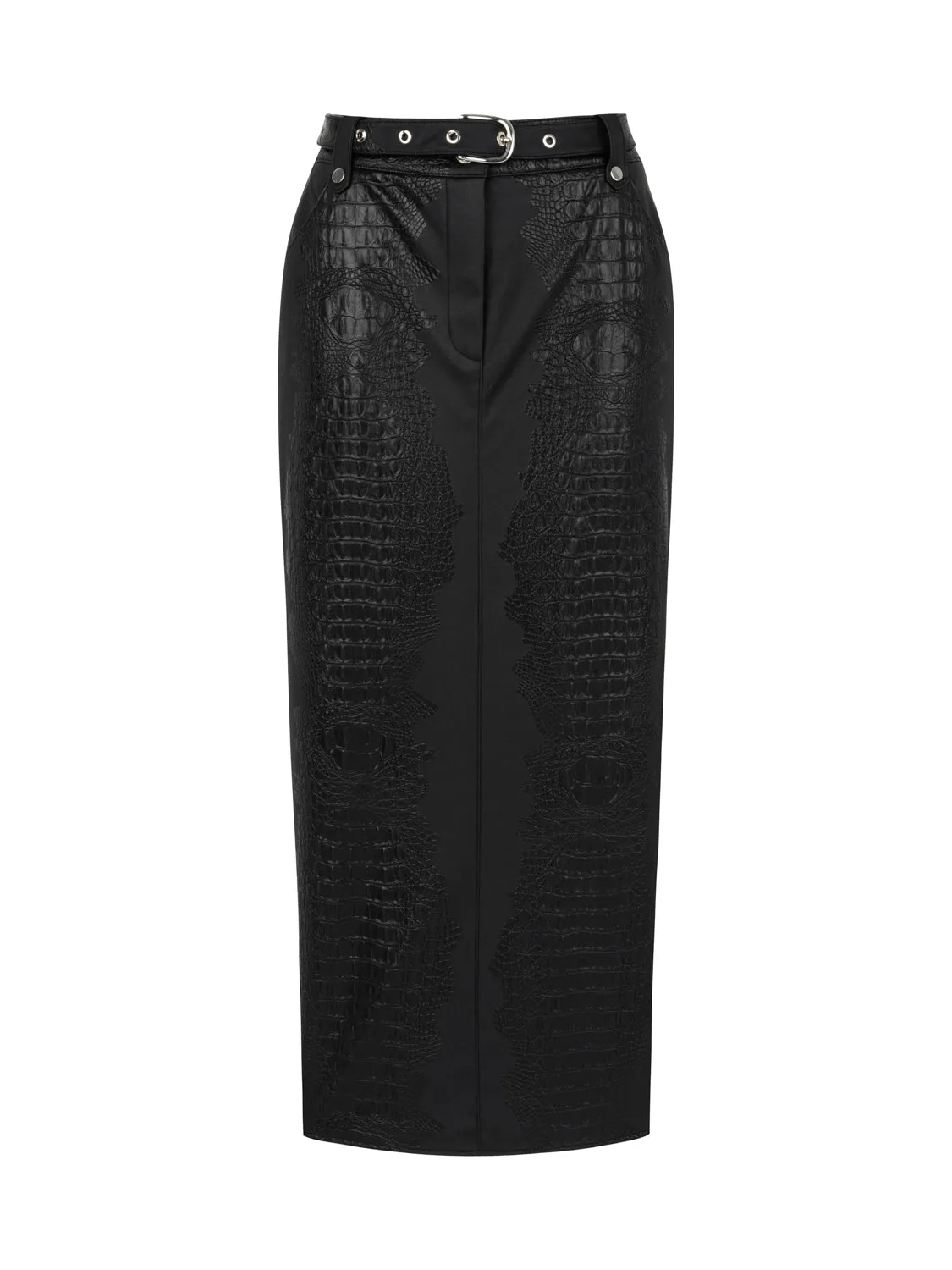 Faux Leather Midi Skirt with Belt