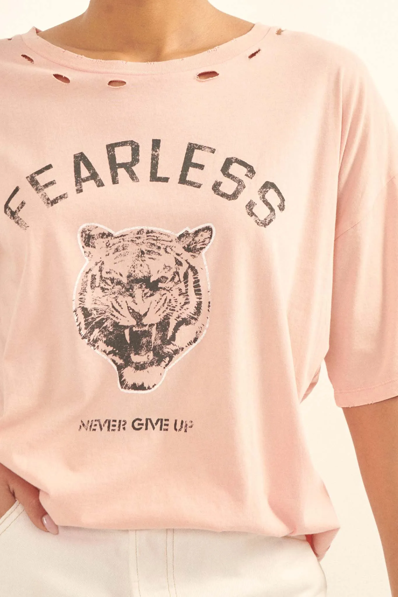 Fearless Tiger Distressed Oversize Graphic Tee