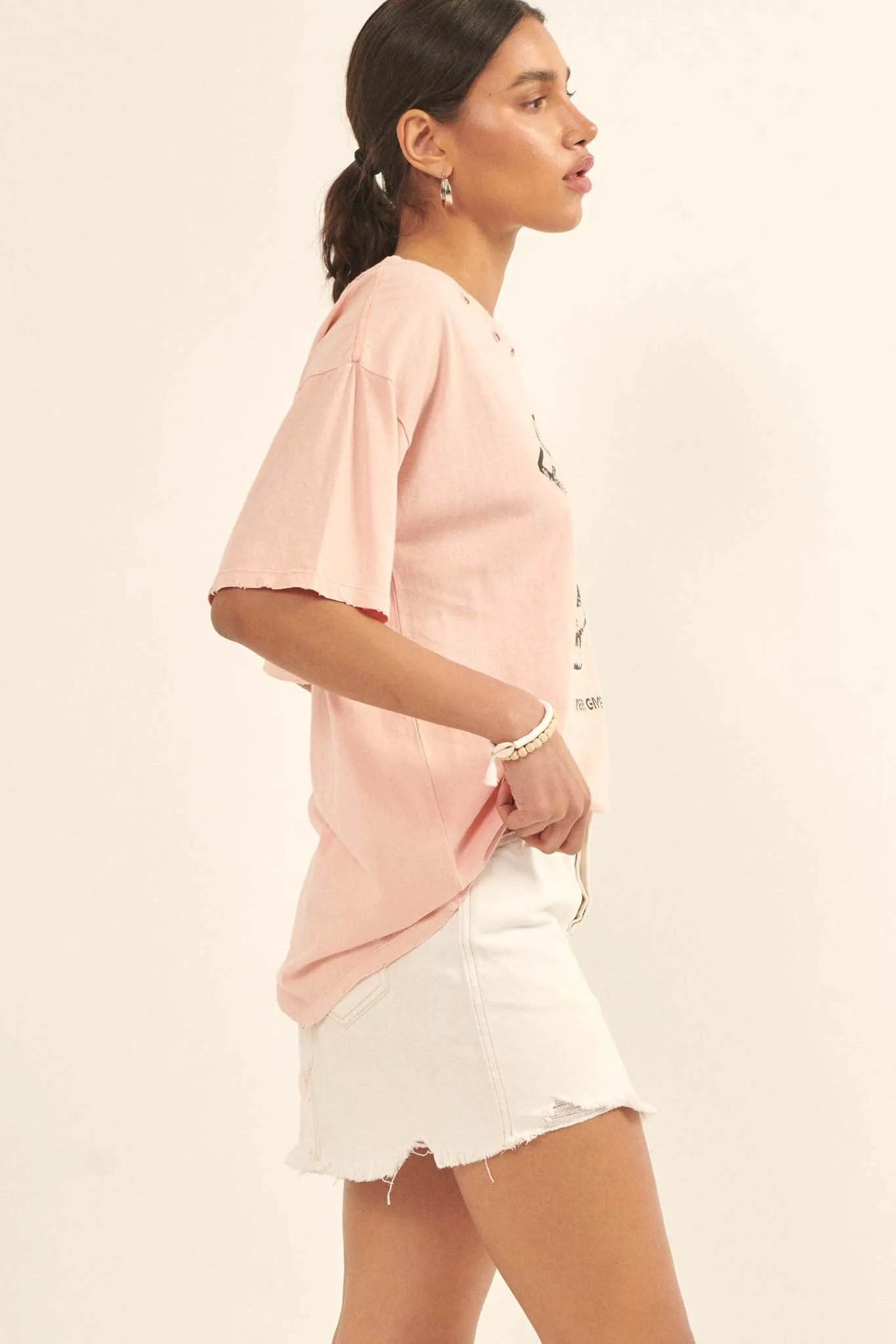 Fearless Tiger Distressed Oversize Graphic Tee