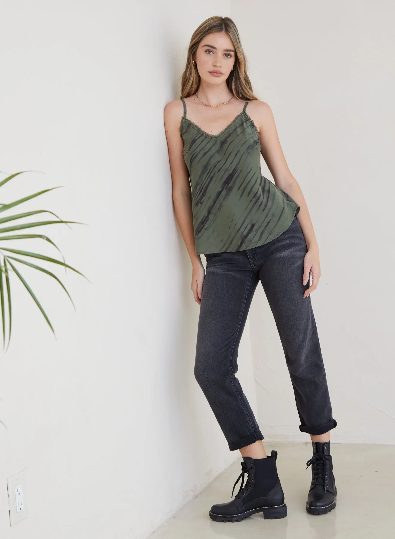 Frayed Tencel Cami - Fernwood Stripe